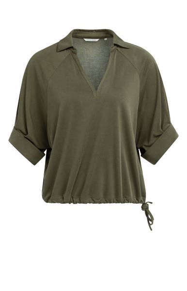 YaYa Jersey top with pleated sleeve ARMY GREEN 01-709381-604