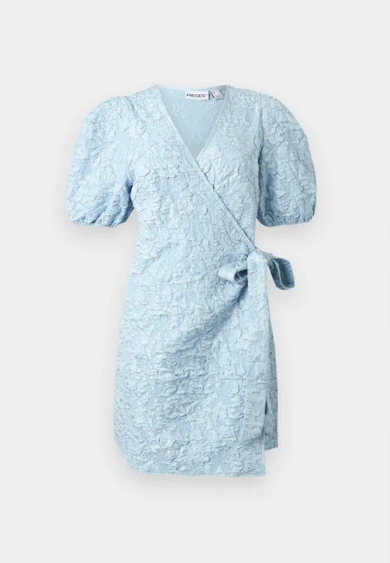 Pieces PCGRETCHEN SS WRAP DRESS WVN Cashmere Blue 17166092