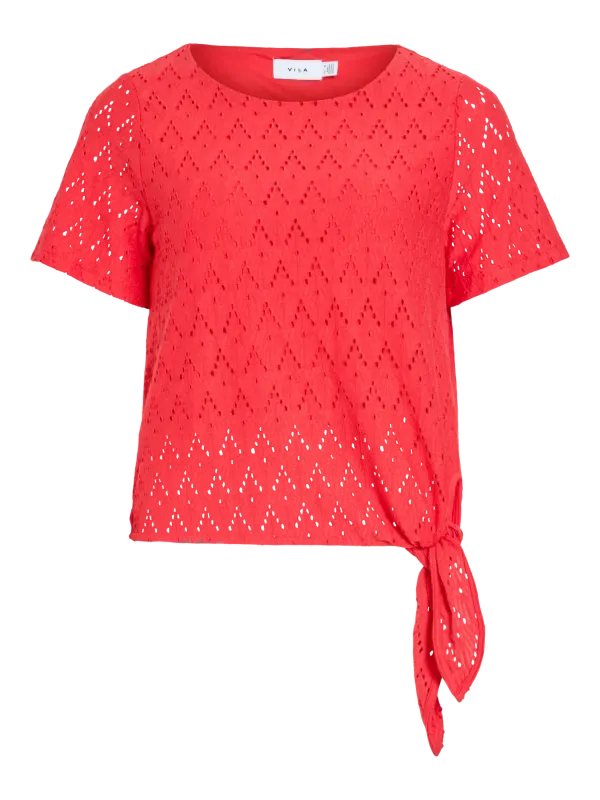 Vila VIAMALINA OPEN O-NECK S/S TOP/VOL/P: Hibiscus 14113647