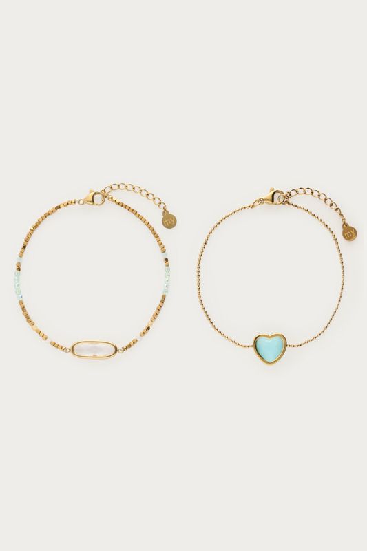 My Jewellery Armbanden set met blauw hartje Gold MJ15535