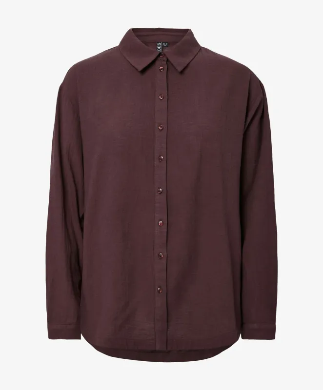 Pieces PCAGNES LS OVERSIZED SHIRT WVN BC Deep Mahogany 17163233