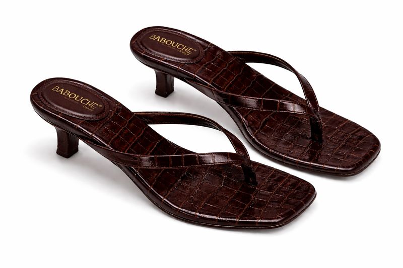 Babouche Lifestyle croco slipper met hak dark brown milla-26