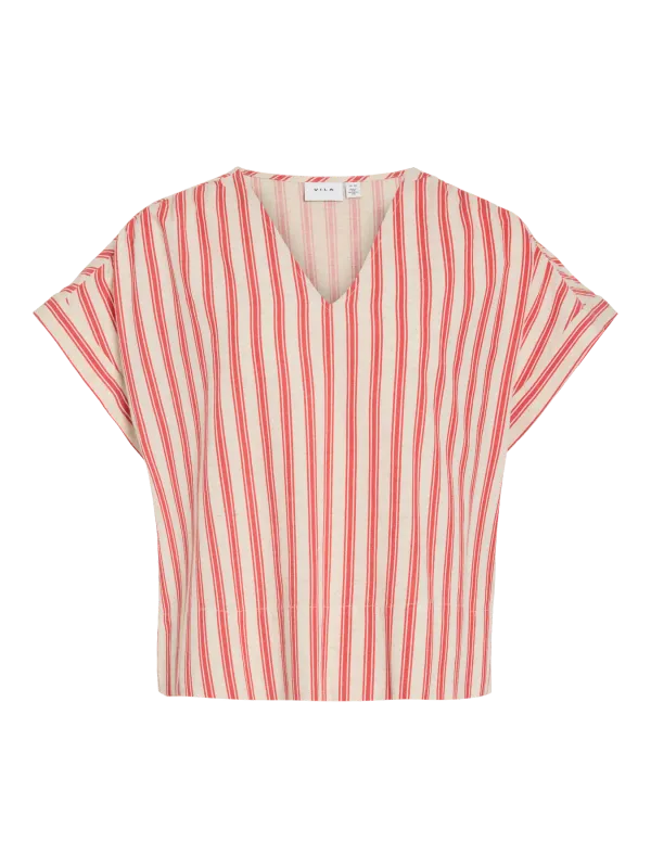 Vila VIPRISILLA PRI V-NECK S/S TOP/VOL Hibiscus/SNLM 14113843