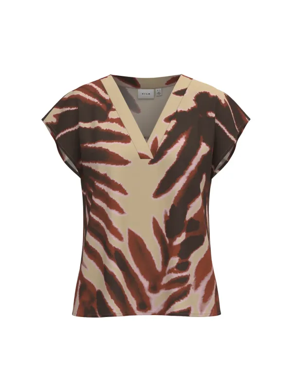 Vila VIALINIA  ERA V-NECK S/S TOP/1 Slate Black/MULTI CO 14105470