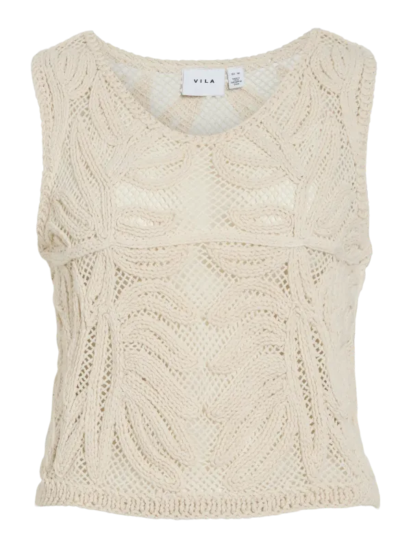 Vila VISIAMSA O-NECK S/L CROCHET TOP Birch 14113122