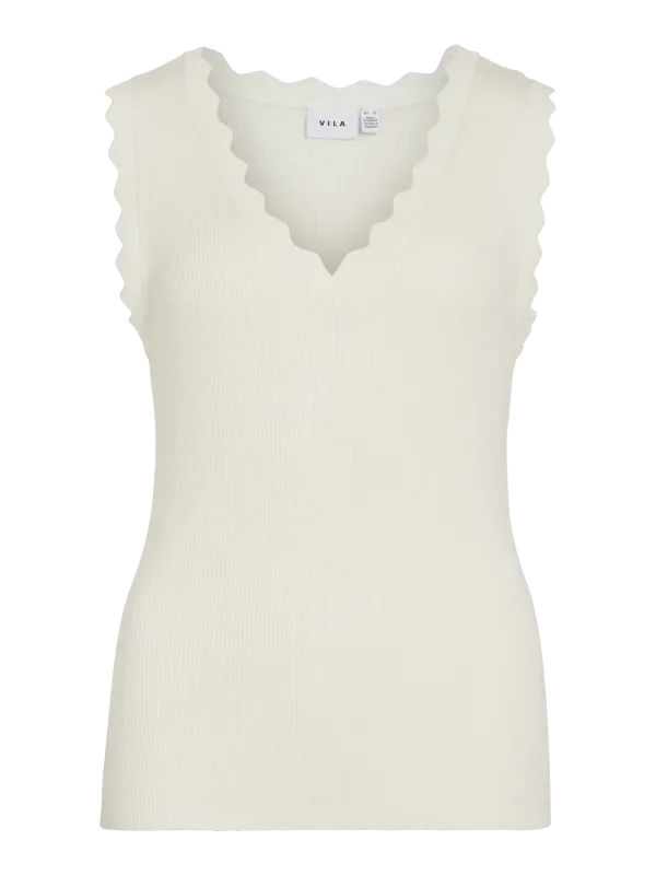 Vila VISISI V-NECK S/L RIB KNIT TOP Cloud Dancer 14115371