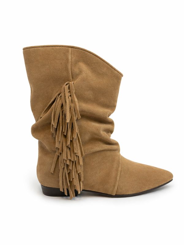 Shoecolate Laars met franjes Taupe 8.16.12.604.01