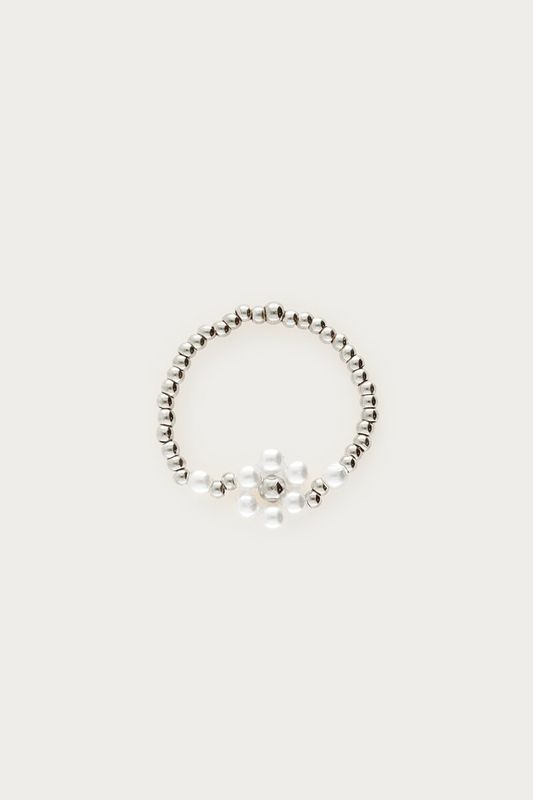 My Jewellery Ring flower pearl big dots elastic Silver MJ16060