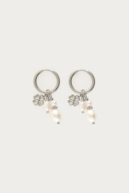 My Jewellery Earring hoops beads clover pearl Silver MJ16043