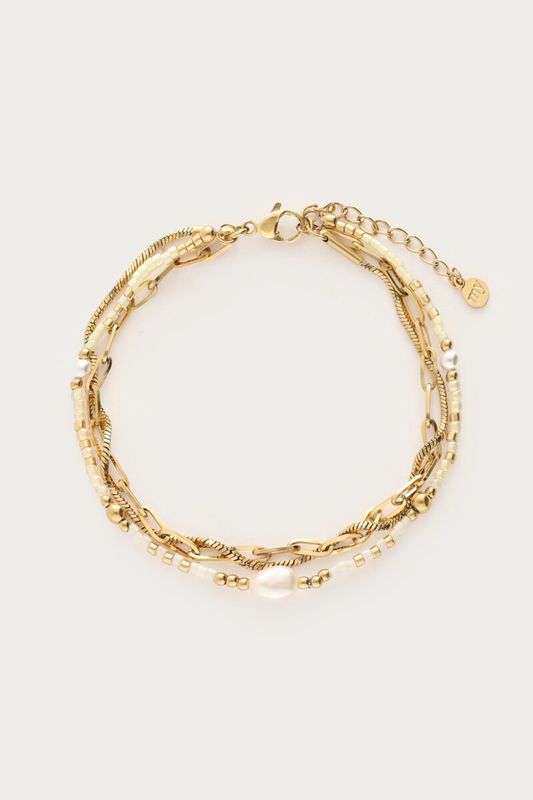 My Jewellery Bracelet triple pearl beads chain Gold MJ16023