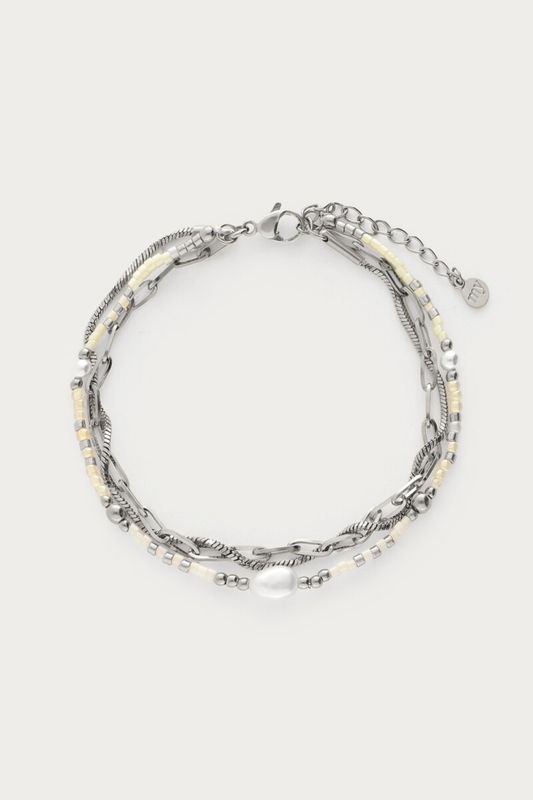 My Jewellery Bracelet triple pearl beads chain Silver MJ16023