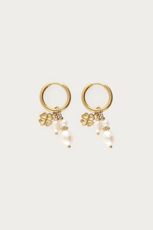 My Jewellery Earring hoops beads clover pearl Gold MJ16043
