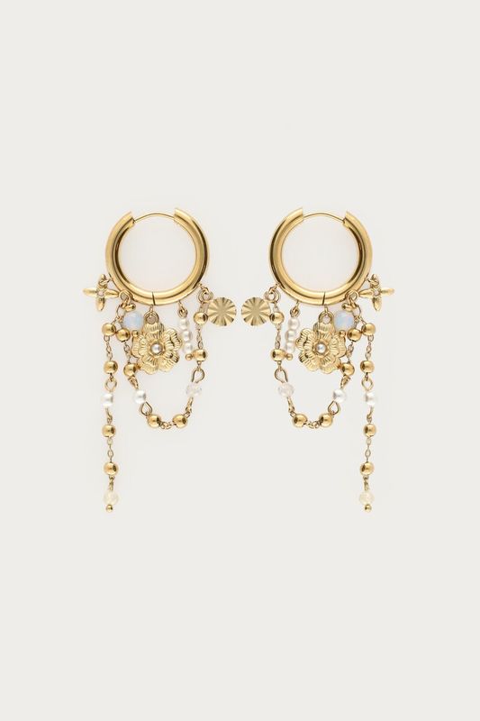 My Jewellery Earring hoops string pearls and flo Gold MJ16048
