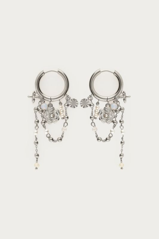 My Jewellery Earring hoops string pearls and flo Silver MJ16048