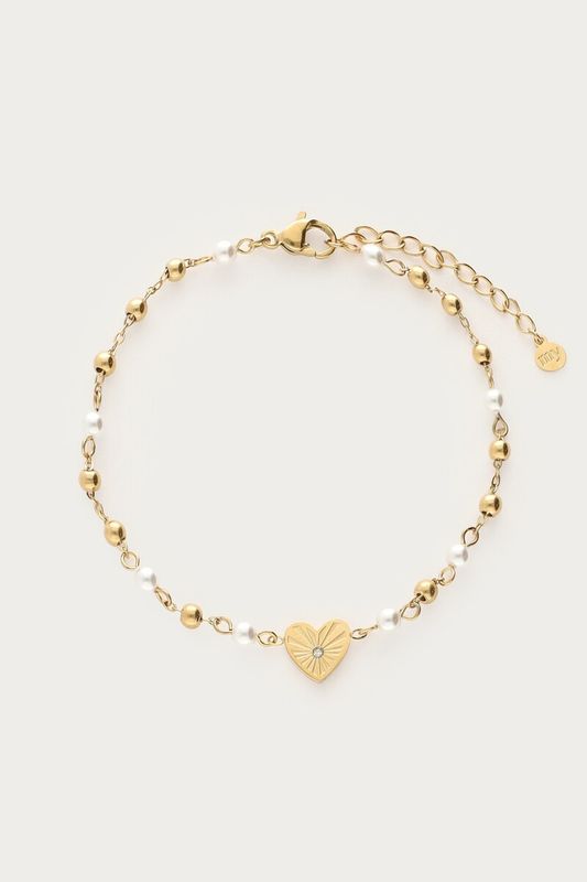 My Jewellery Bracelet fine heart imitation pearl Gold MJ16022