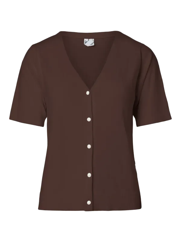 Pieces PCNORA SS V-NECK KNIT CARDIGAN BC Chicory Coffee 17165507