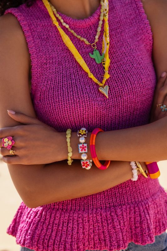 My Jewellery Roze gestreepte smalle bangle van garen Pink MJ15908