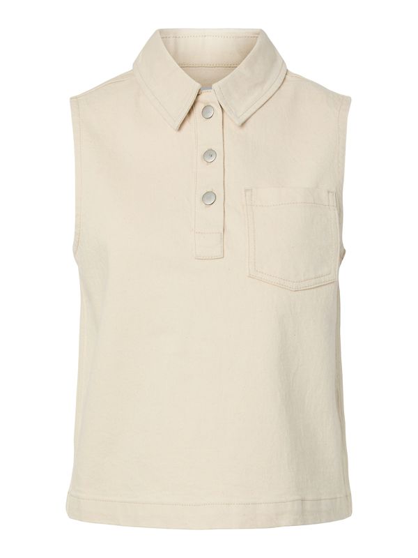 Pieces PCGRACE SL DENIM POLO TOP BC Ecru 17164864