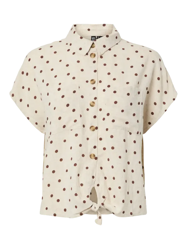 Pieces PCPIA LINEN BLEND  SS TIE SHIRT WVN: Birch/DOWNTOWN BROWN 17154736