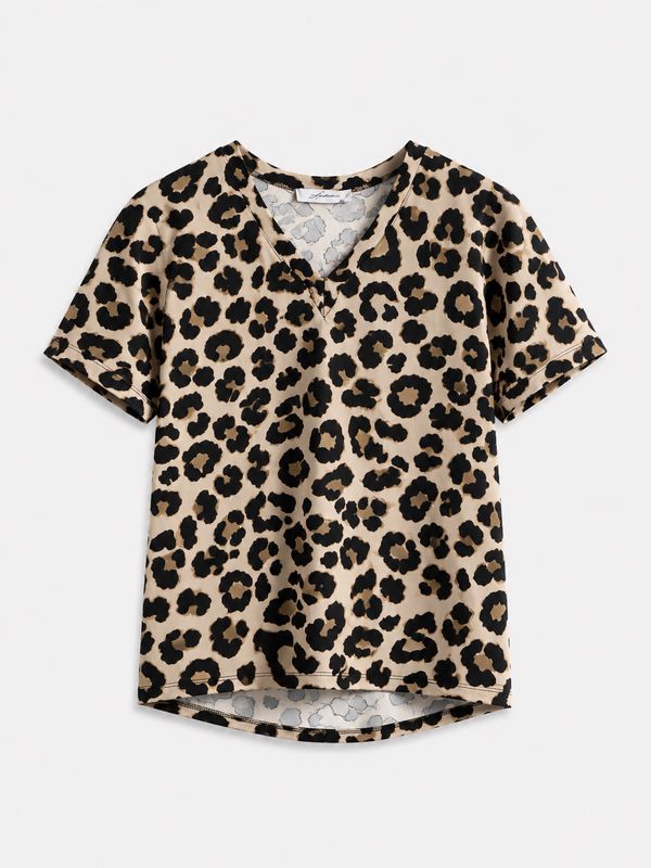 Ambika lilian v hals travel top print smoke grey/black leopard TA-Lilian