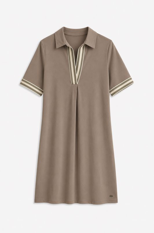 Ambika Jurk Doreen korte mouw stripe taupe TA-Doreen