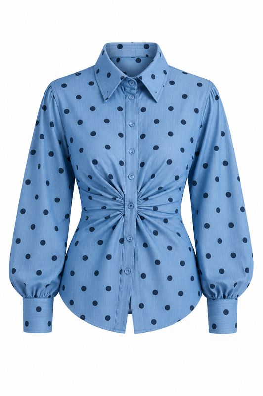 Ambika Blouse Getailleerd Denim Blue Amerie-Polkadot