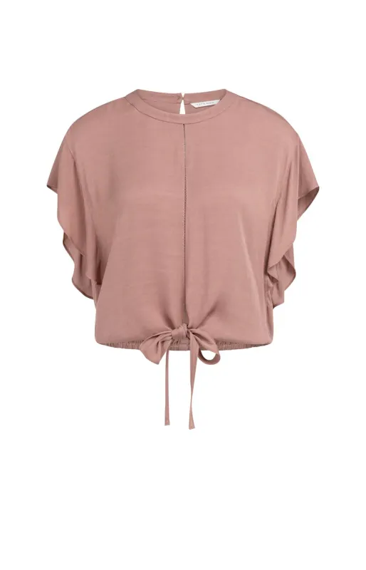 YaYa Flowy knotted top with elastic BURLWOOD PINK 01-701369-605