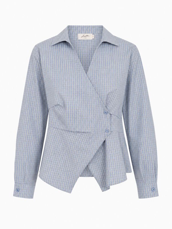 Ambika Blouse getailleerd Blue Plaid Naara