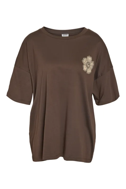 Noisy May NMIDA S/S O-NECK STP T-SHIRT JRS Chocolate Brown 27037320