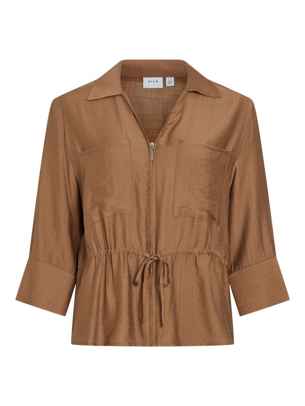 Vila VIJOBBA V-NECK 2/4 ZIPPER TOP Nuthatch 14116408