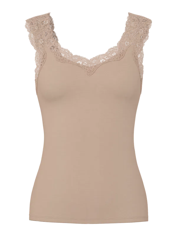 Pieces by Bestseller PCBARBERA LACE TOP NOOS Warm Taupe 17106017