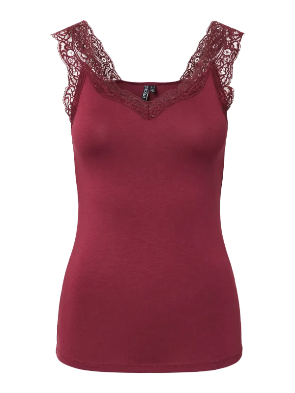 Pieces PCBARBERA LACE TOP JRS NOOS BC Tawny Port 17106017