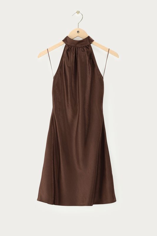 My Jewellery Bruine jurk in satijn look met Strik Bruin MJ15205
