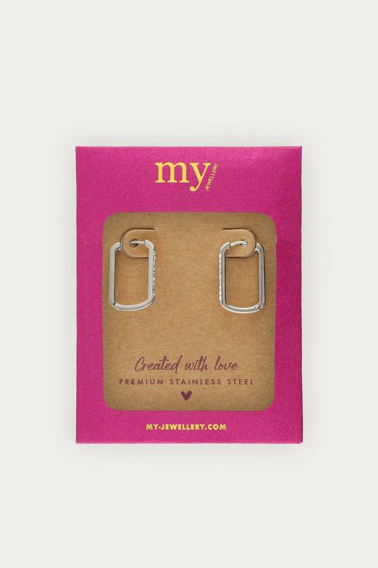 My Jewellery Earring square strass hoop midi Silver MJ14610