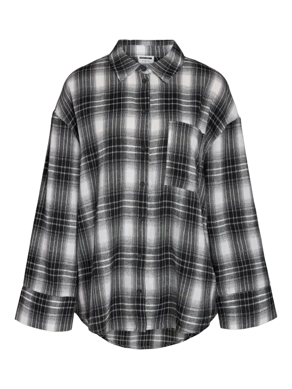 Noisy May NMZOE L/S CHECK SHIRT WVN NOOS Black/WHITE 27037882