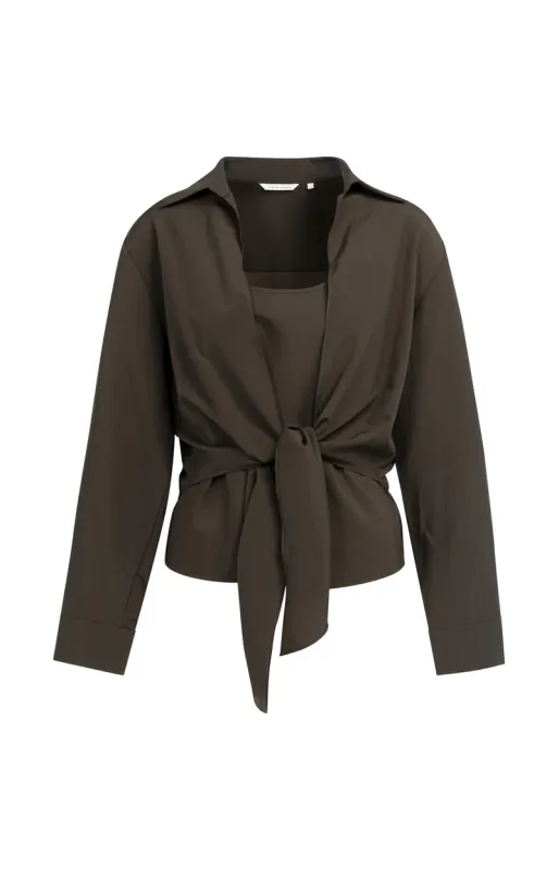 YaYa Twinset geknoopte blouse en singlet DELICIOSO BROWN 01-201231-607