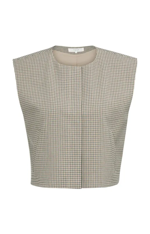 YaYa Geruit geweven gilet met schou BEIGE DESSIN 01-521008-607