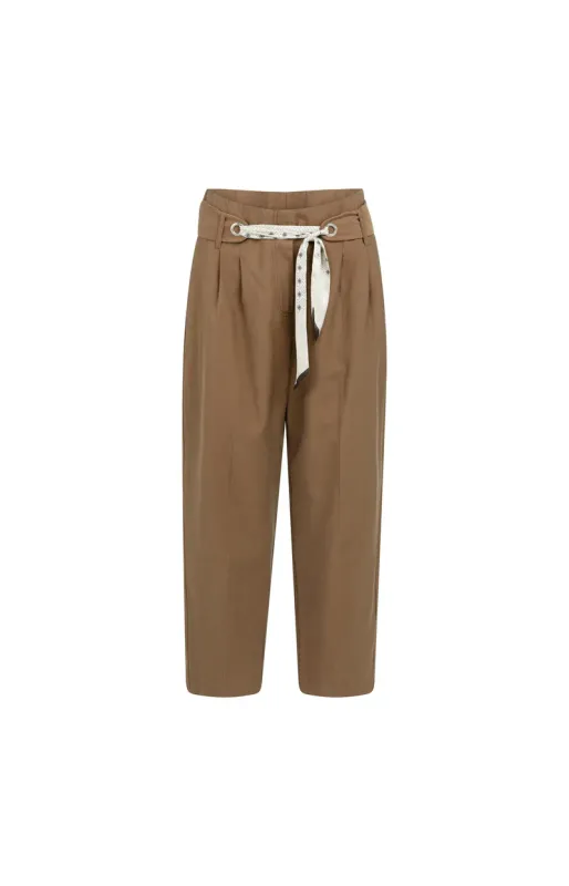 YaYa High-waist rechte broek met sjaal PARTRIDGE BROWN 01-301266-607