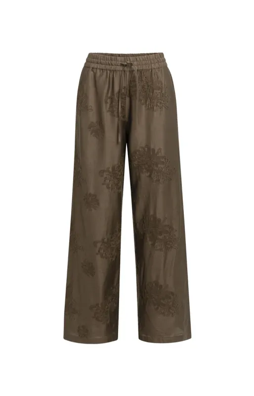 YaYa Geborduurde broek met wijde pijpen SLATE BLACK BROWN 01-301268-607