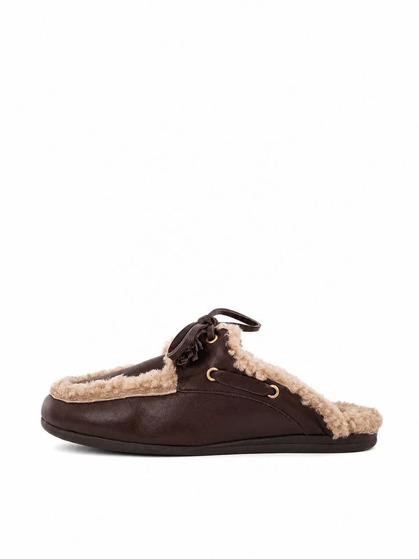 Babouche Lifestyle bootschoen met bont dark brown Ziggy-1