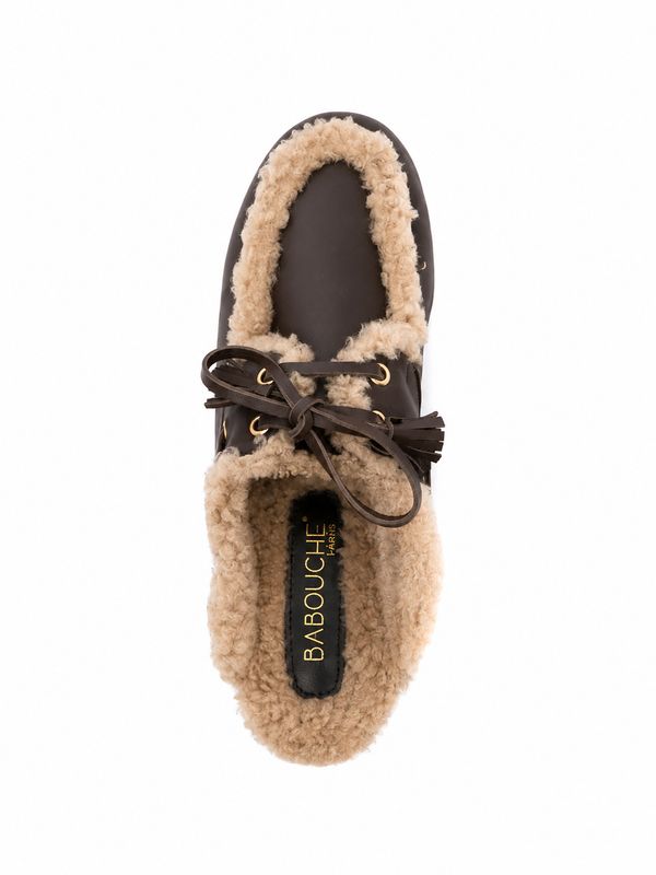 Babouche Lifestyle bootschoen met bont dark brown Ziggy-1