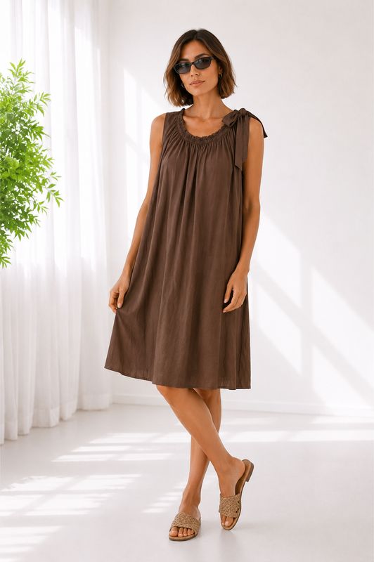 Basements Midi Jurk met Strik Bruin 55021209