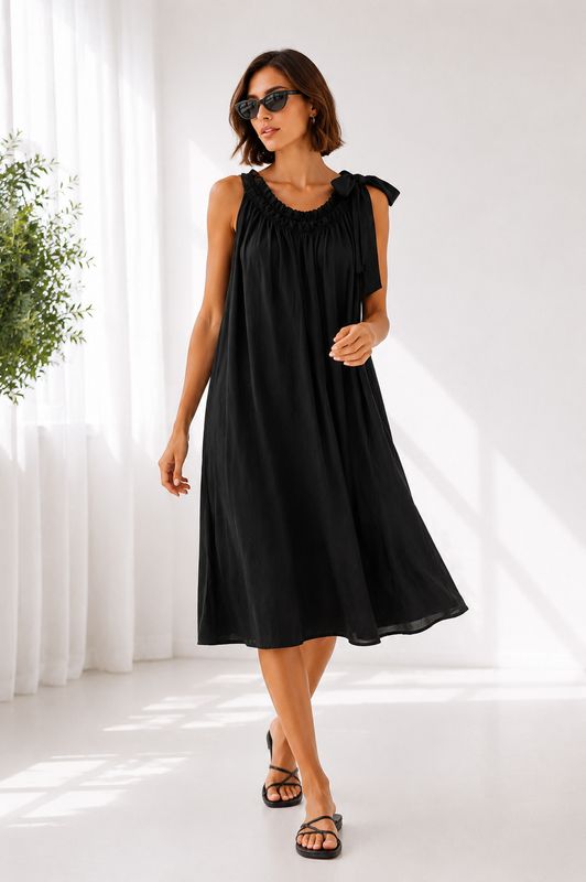 Basements Midi Jurk met Strik Zwart 55021209