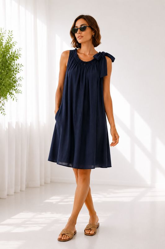 Basements Midi Jurk met Strik Navy 55021209