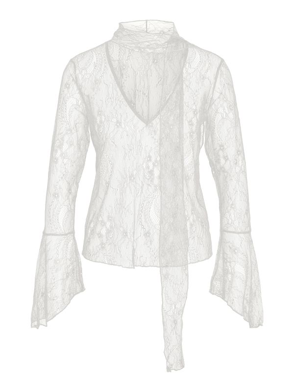 Noisy May NMIDA L/S LACE SCARF TOP Cloud Dancer 27039844