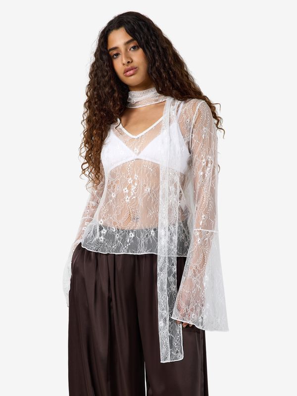 Noisy May NMIDA L/S LACE SCARF TOP Cloud Dancer 27039844