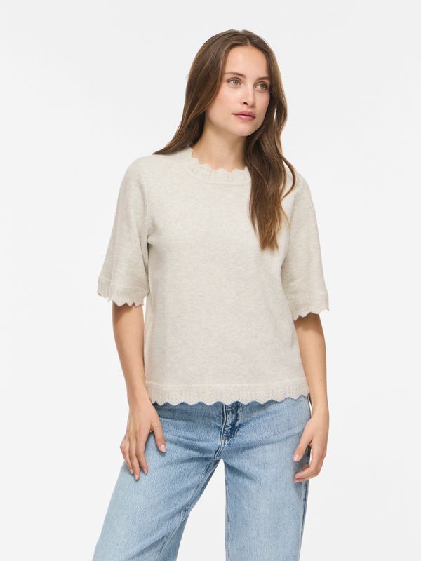 Vila VINIKOLINA O-NECK 2/4 KNIT TOP - NO: Super Light Natural Melan 14119188