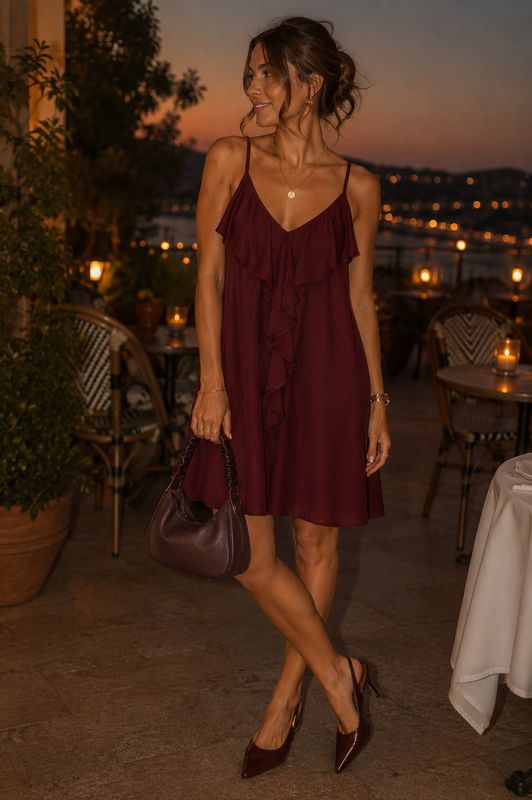 Nameless Jurkje met ruffle Bordeaux 84643