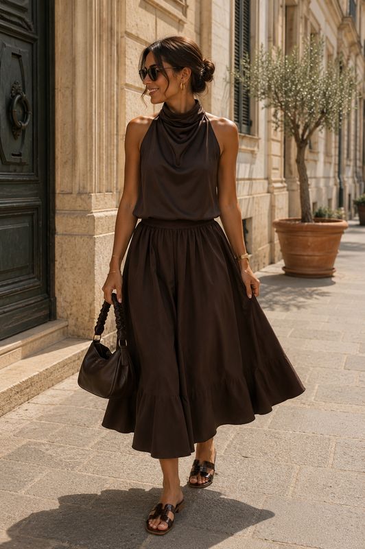 Ambika Satijnen haltertop BROWN 70687