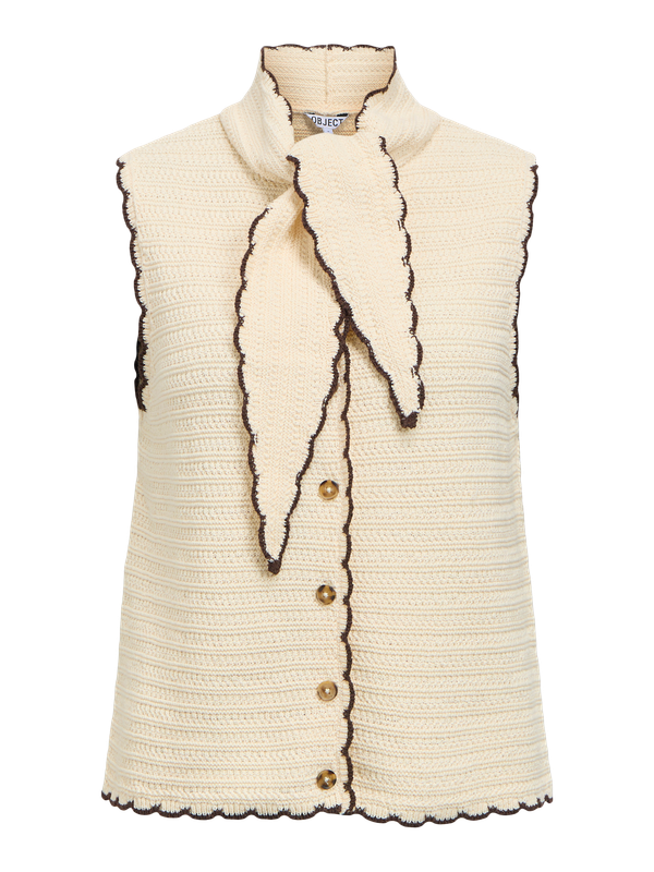 Object OBJJAINA S/L KNIT SCARF CARDIGAN E : Birch/Seal brown contrast 23050329